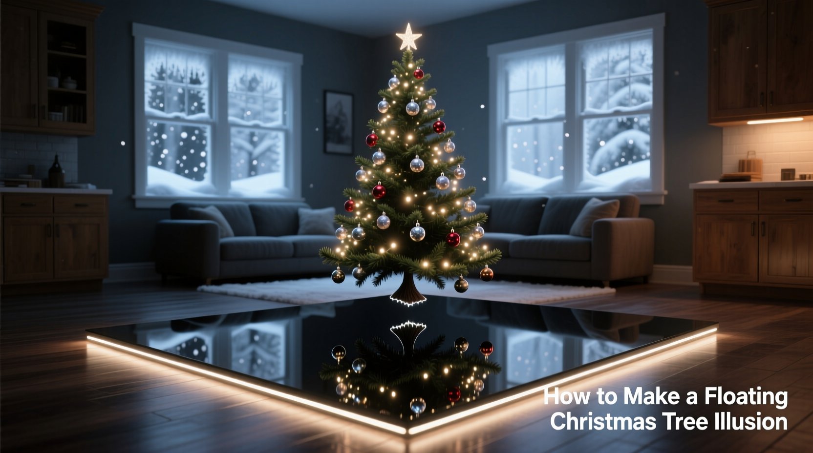 how to make a floating christmas tree illusion with mirrors and lighting