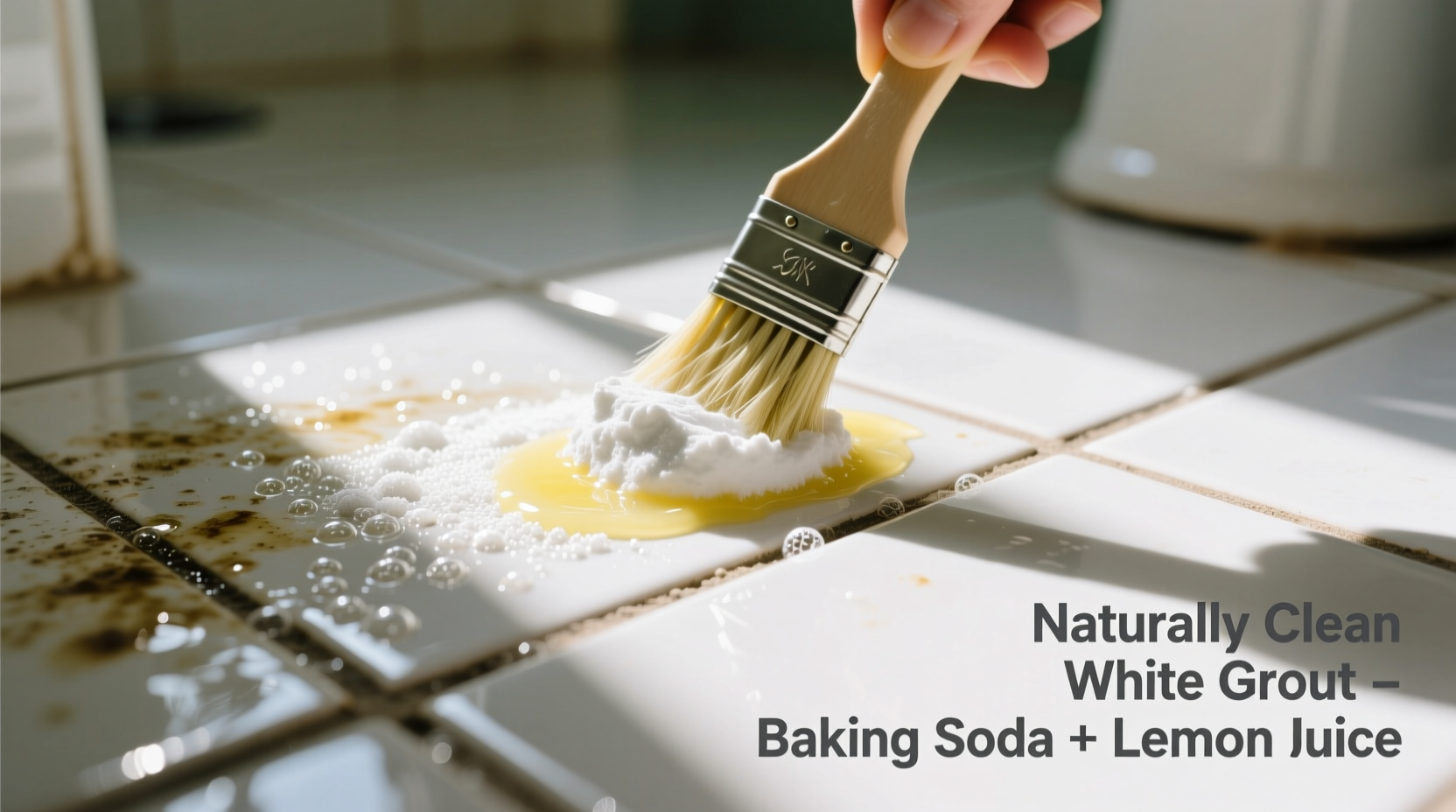 how to clean white grout naturally using baking soda and lemon
