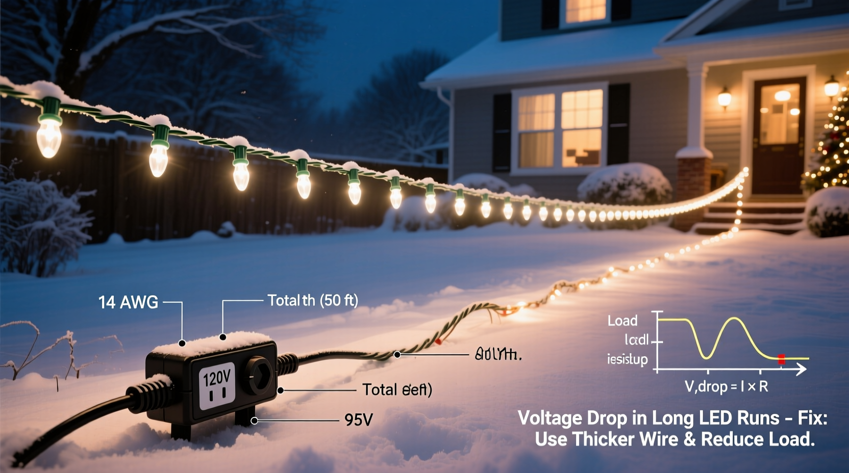 why do christmas lights dim at the end of a long run voltage drop fix