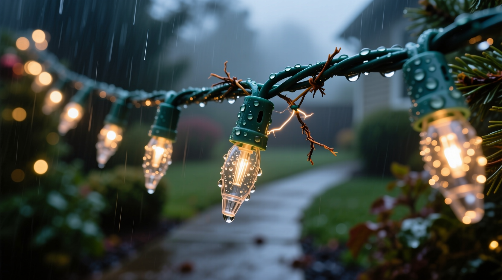 why does my outdoor christmas light strand flicker only when it rains