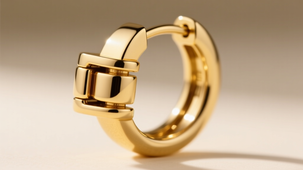 Macro photography of a hinged snap clasp on a thick 12-gauge gold hoop earring, showing the interlocking groove in sharp focus.