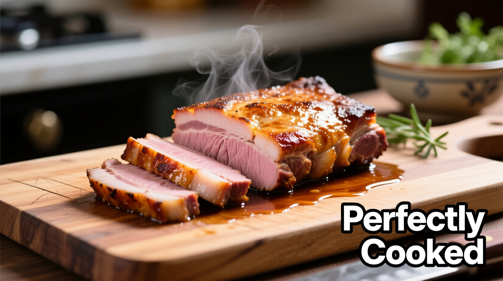 Perfectly cooked pork fillet on cutting board