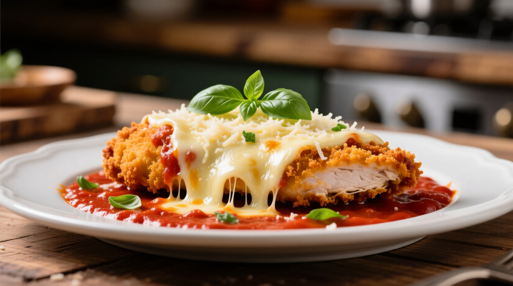 Perfectly cooked chicken parmesan with melted cheese