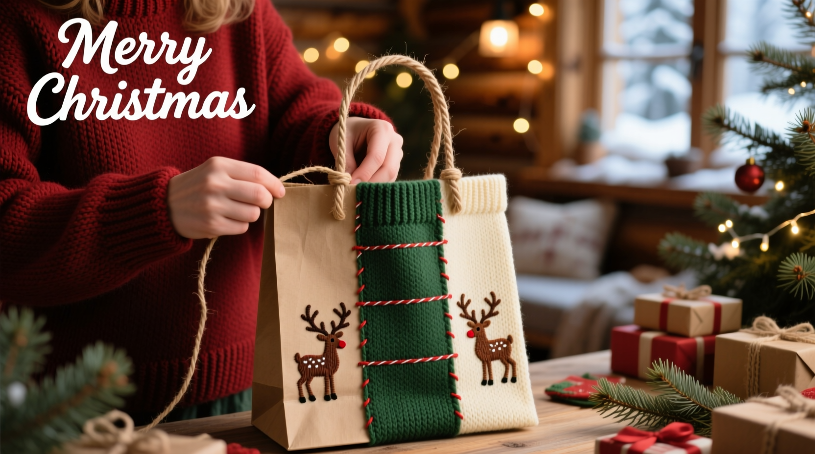 how to repurpose old sweaters into cozy christmas gift bags