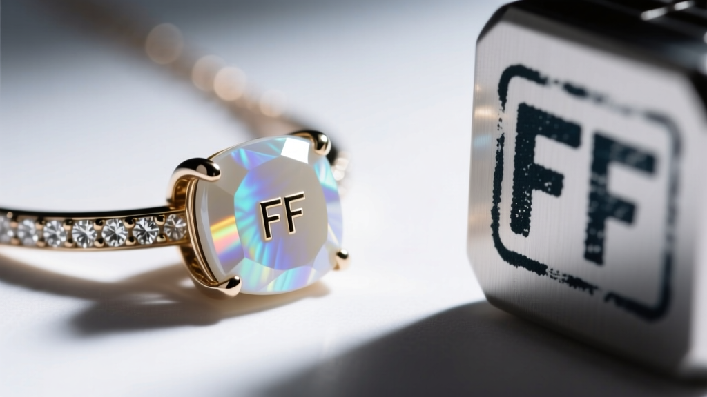 Macro view showing the crisp enamel fill and clean laser hallmark of an authentic FF necklace versus a blurry counterfeit stamp.