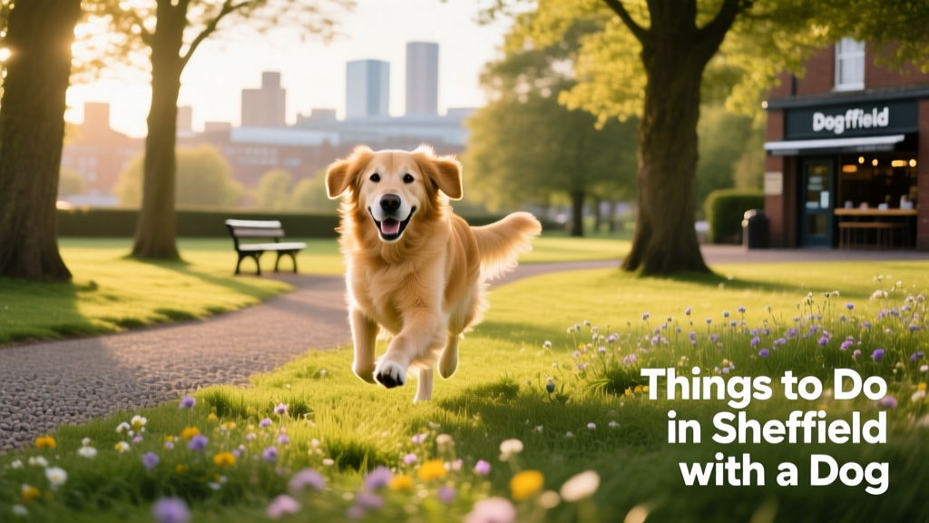 A dog enjoying open space in a lush, green park in Sheffield