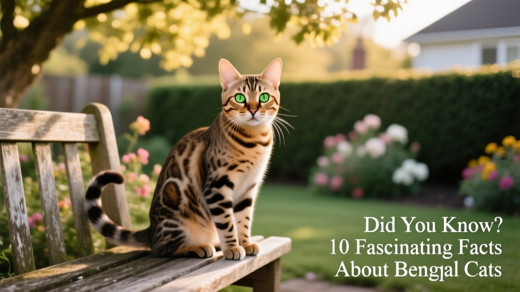 A curious Bengal cat sitting outdoors, gazing intently at the camera