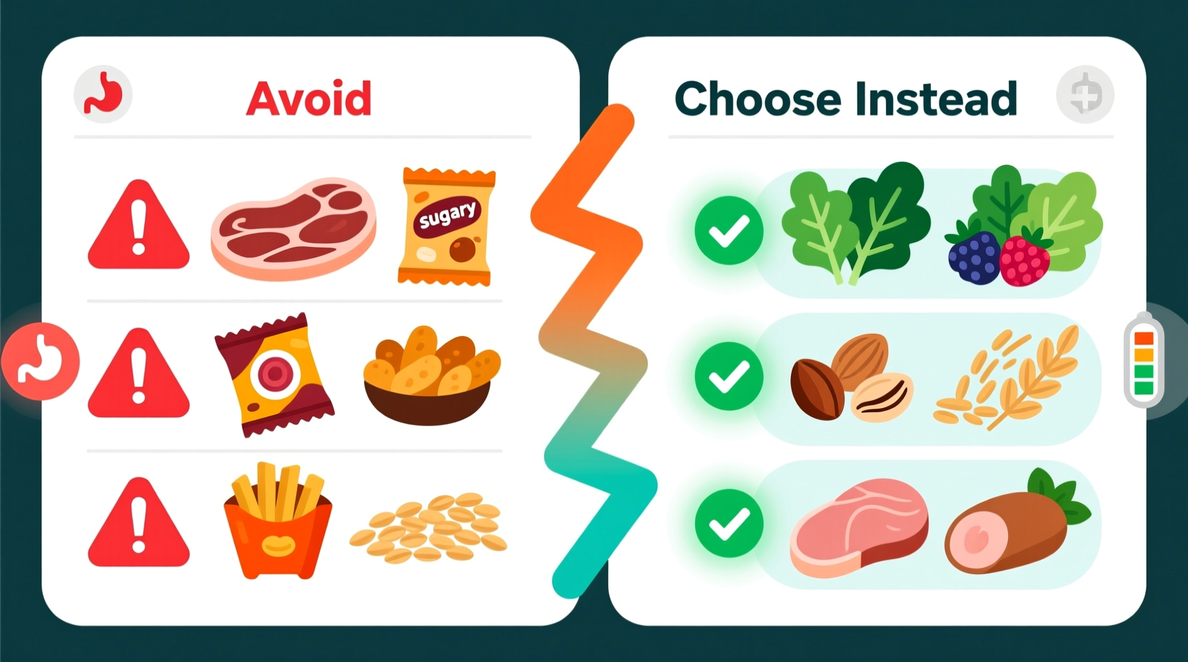 Inflammatory foods comparison chart with healthy alternatives