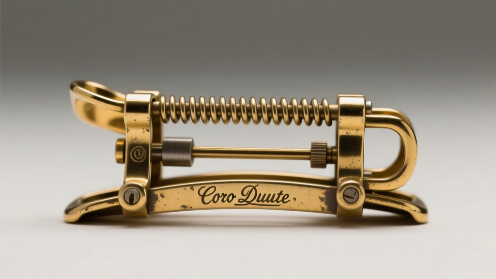 Back view of a vintage Coro Duette dress clip showing the original 1931 patent mechanism, spring tension bar, and stamped hallmark