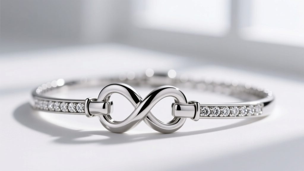 Detailed view of an open box clasp with a figure-eight safety catch on a platinum diamond necklace, showing secure engineering.