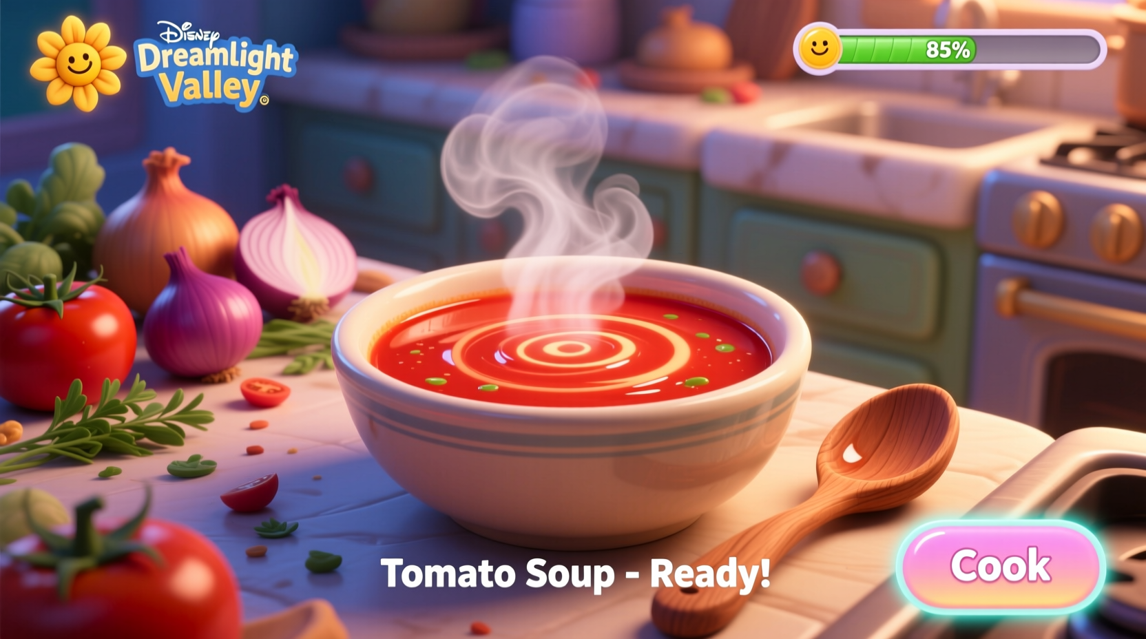 Tomato soup in Disney Dreamlight Valley cooking interface