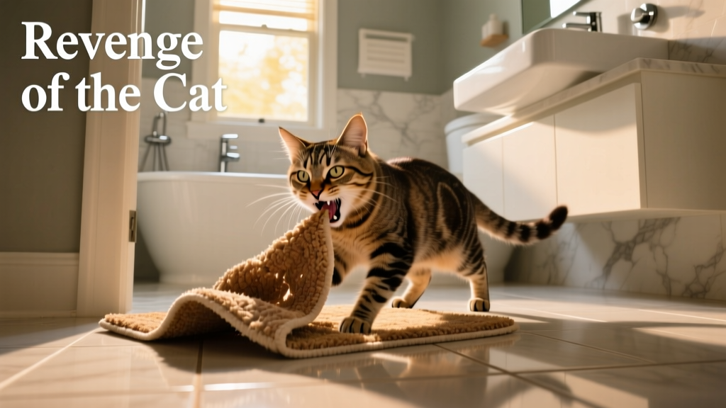 Cat Locked Out of Bathroom Gets Revenge By Stealing Bath Mat