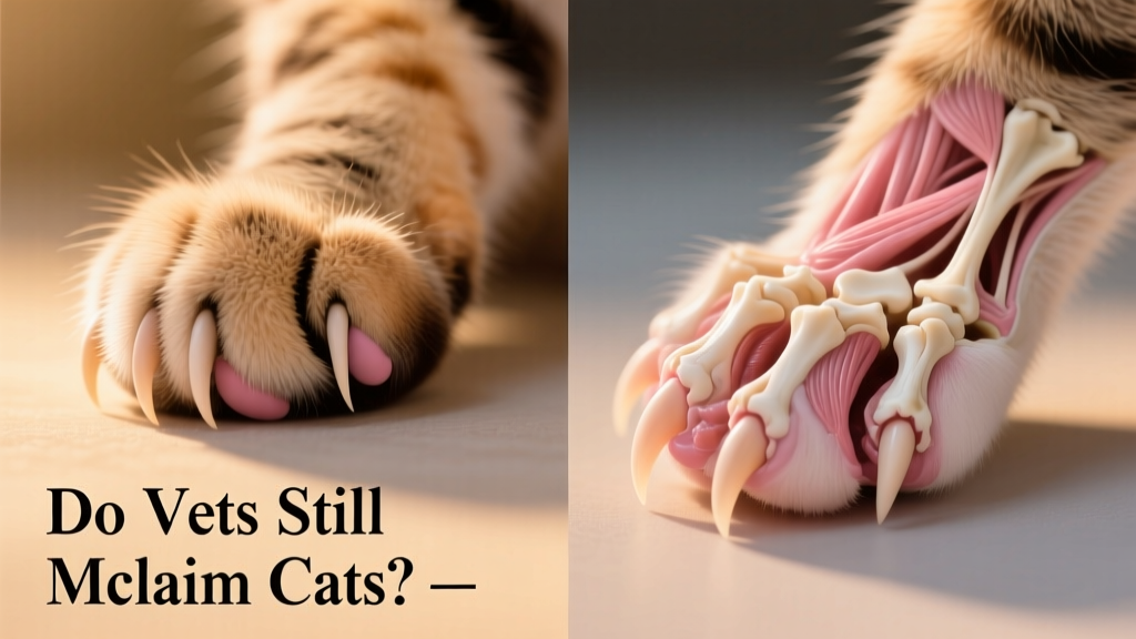 Illustration showing feline toe anatomy before and after onychectomy surgery