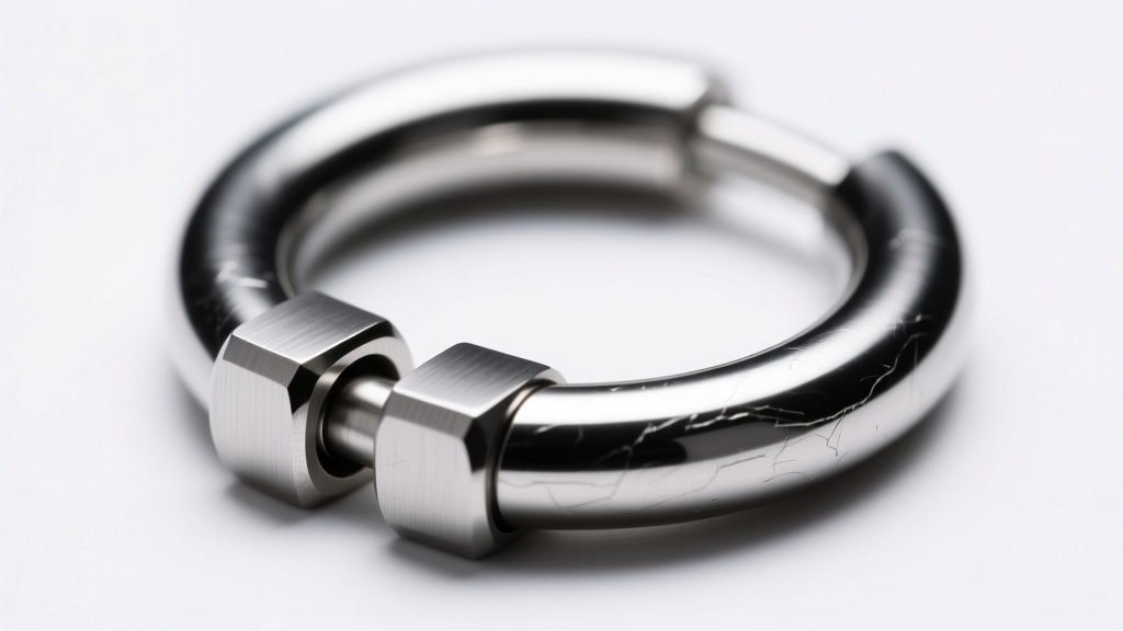Close-up of an 18-gauge titanium crescent hoop clicker hinge showing the interlocking groove under bright, crisp studio lighting.