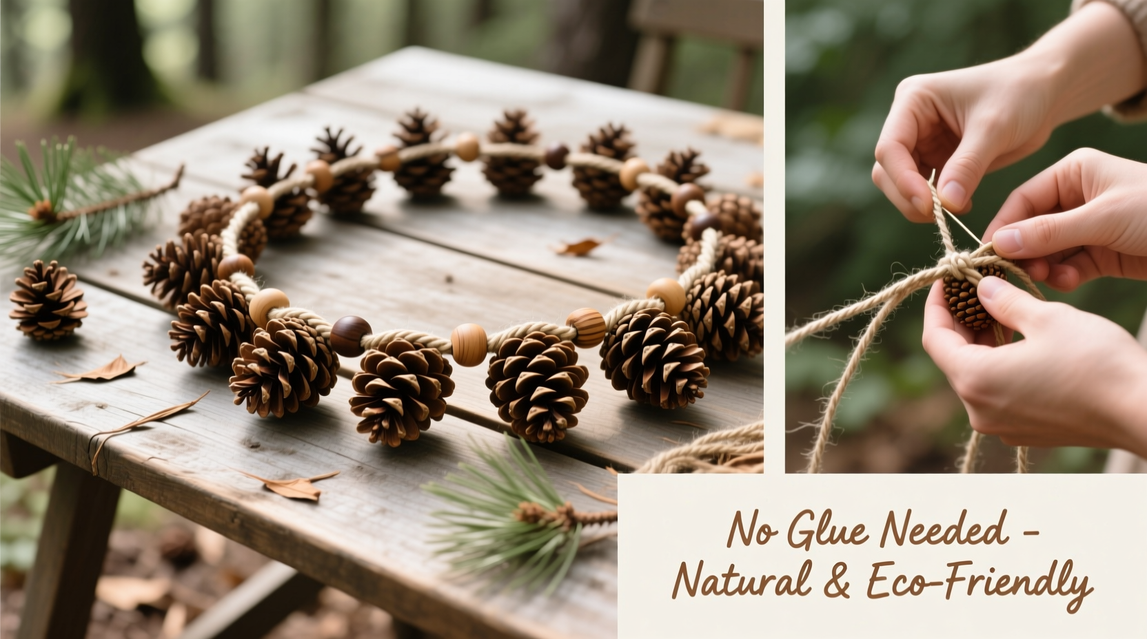 how to make your own natural pinecone garland without glue mess