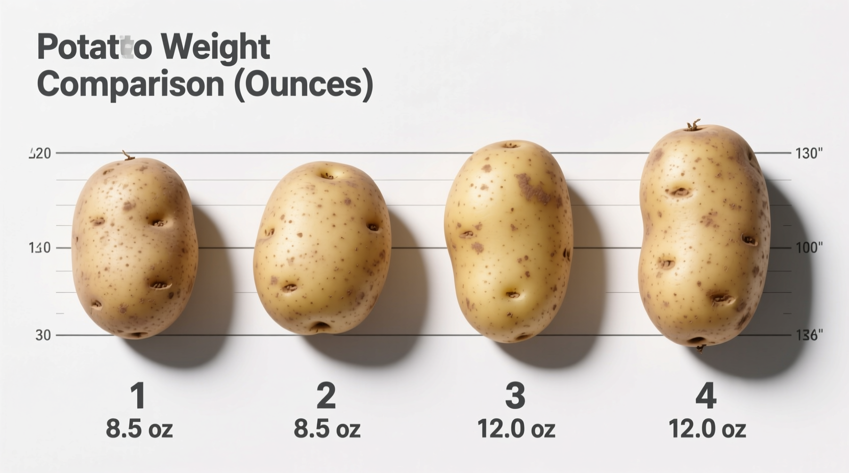 Visual comparison of potato measurements in ounces