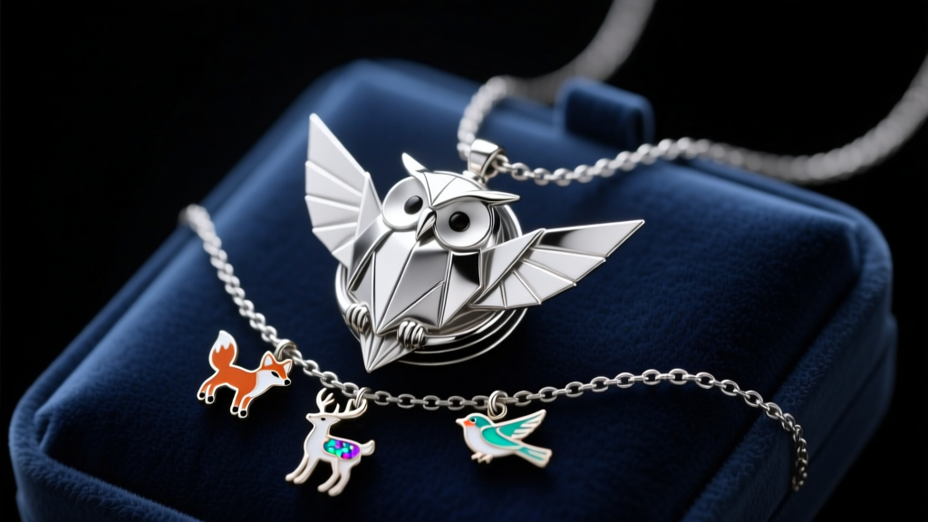 Silver Origami Owl glass locket on dark velvet, with tiny enamel animal charms and a delicate silver cable chain in soft light.
