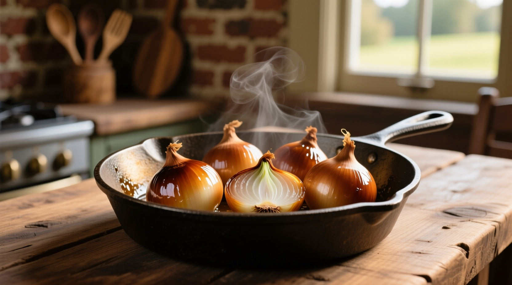 Perfectly caramelized pearl onions in cast iron skillet