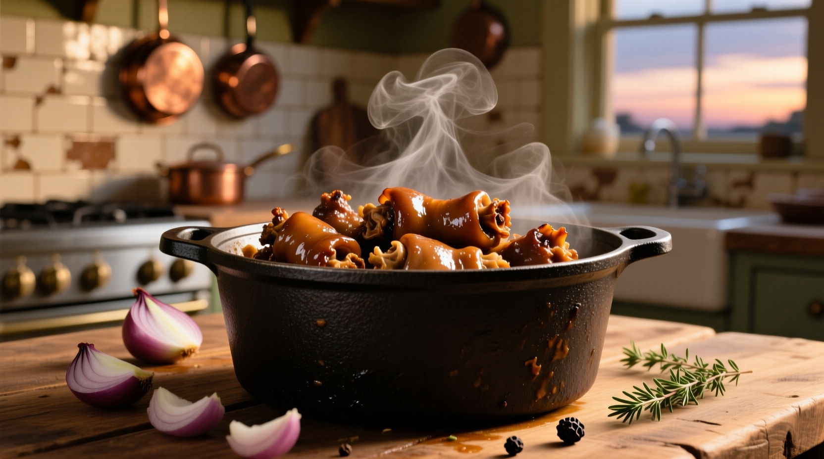 Freshly cooked chitlins in a cast iron pot