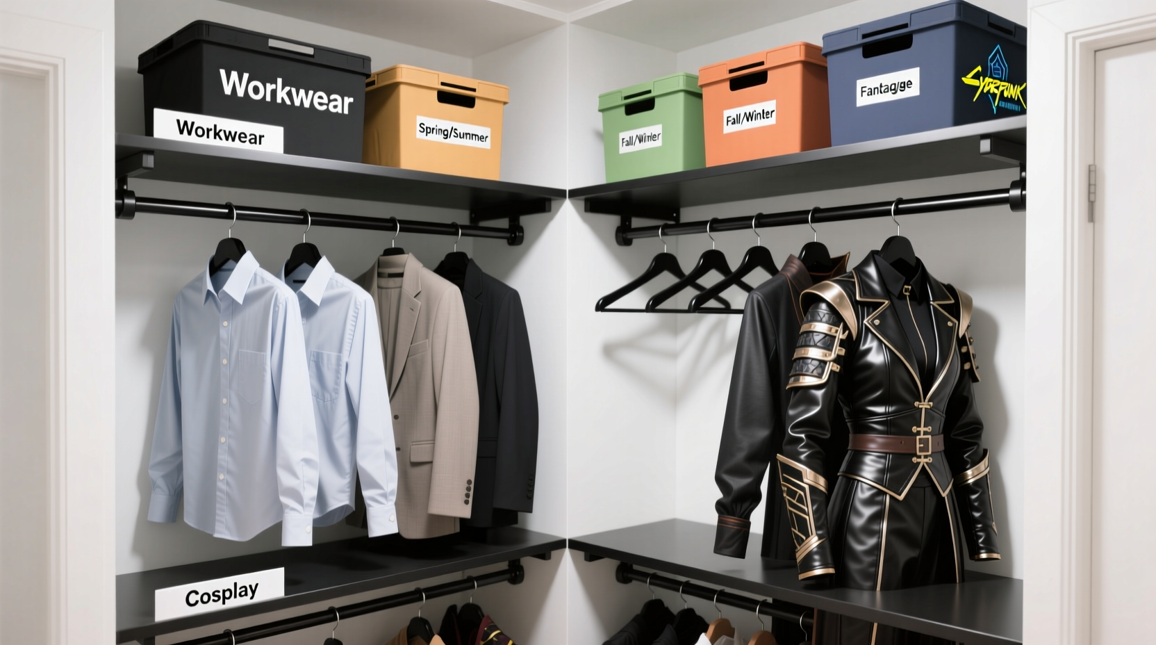 closet organization tips for workwear cosplay