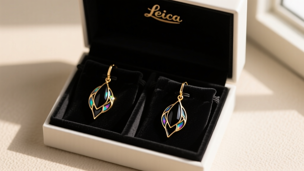Jewelry box displaying soot sprite drop earrings stored in separate anti-tarnish velvet pouches to prevent black enamel scratching.