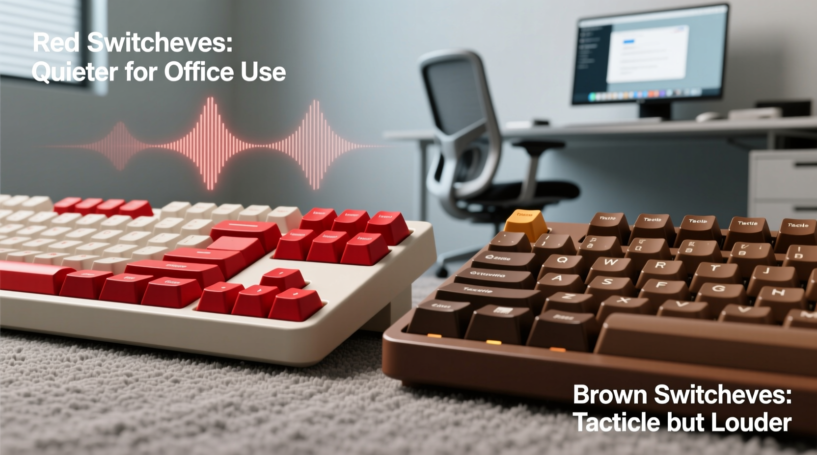 mechanical keyboard red switches vs brown switches which is quieter for office work