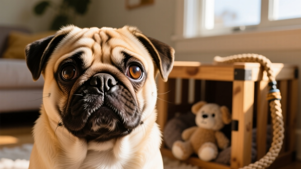 Close-up of a Pug’s face showing clean, dry wrinkles and bright, alert eyes