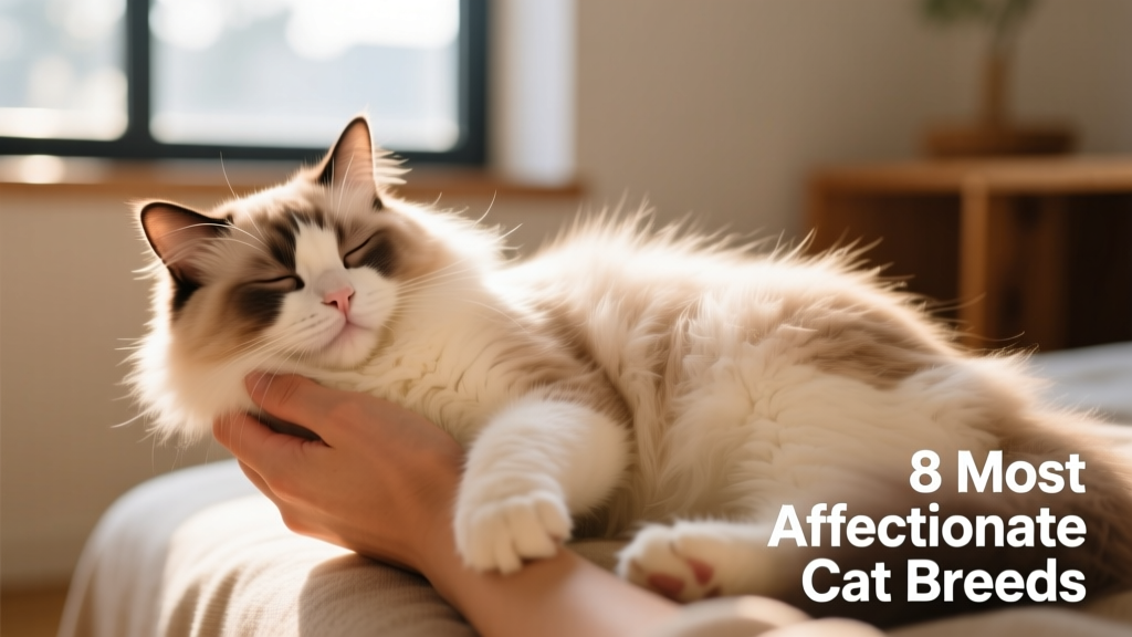 Ragdoll cat lying relaxed in a person's arms, eyes half-closed, body fully limp and trusting