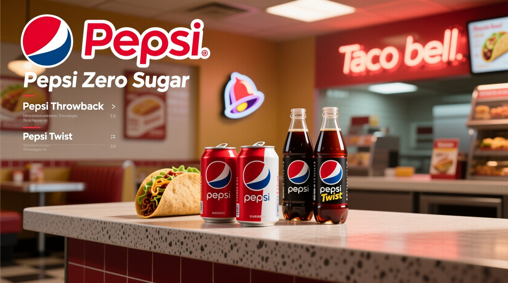 Taco Bell beverage menu showing Pepsi products