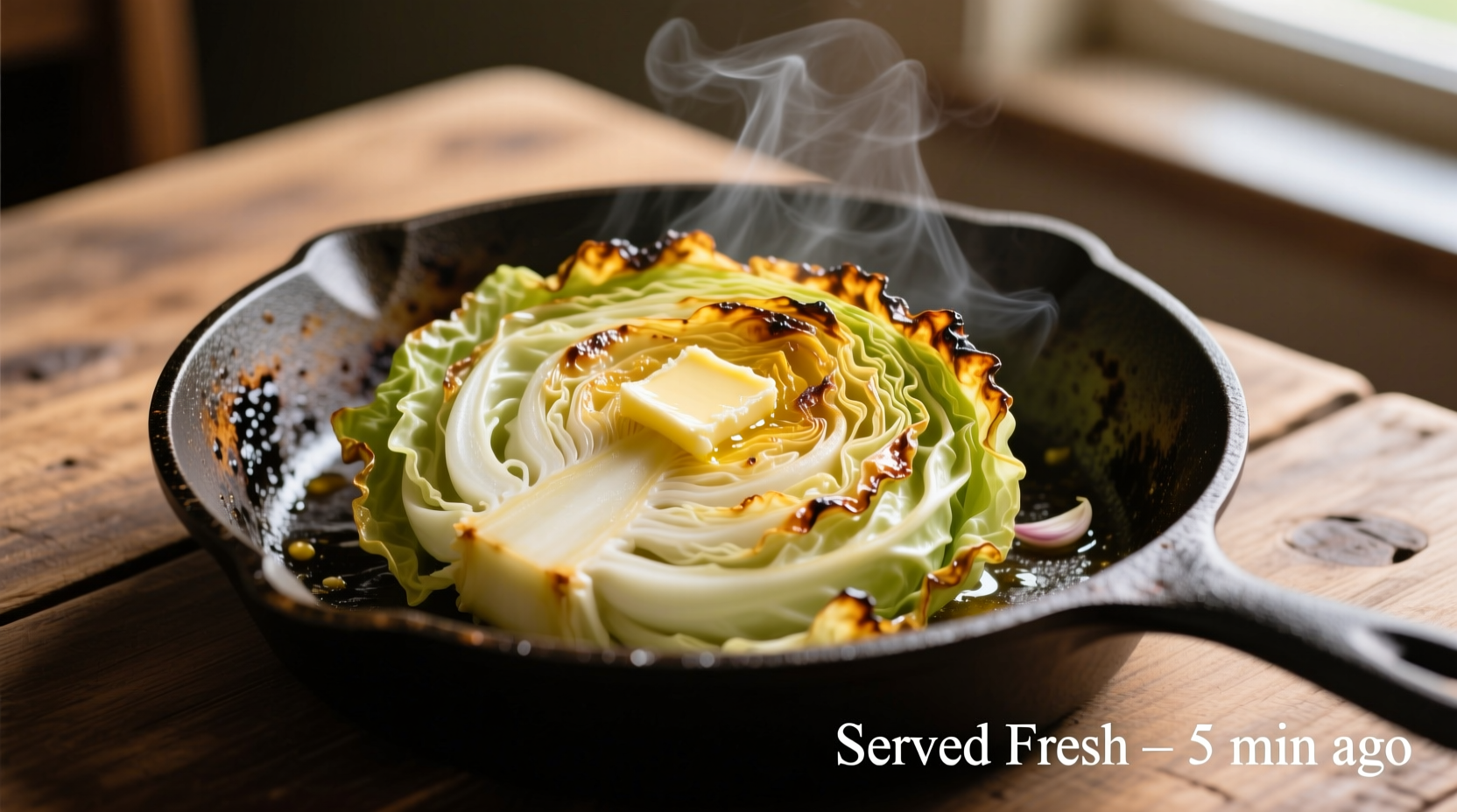 Freshly cooked cabbage in cast iron skillet