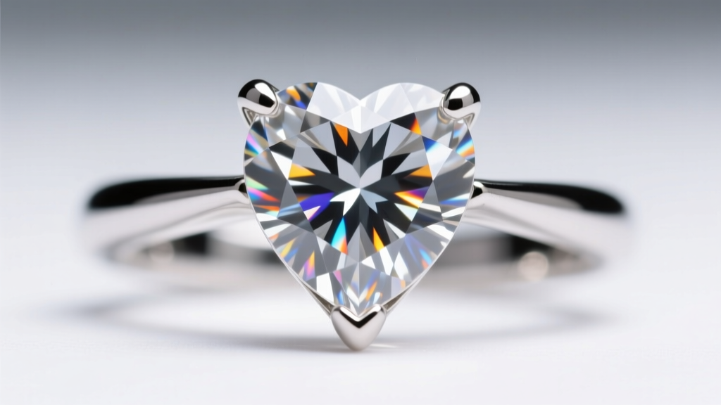 Macro photography showing a platinum V-prong securing the cleft of a large heart-cut diamond, highlighting the metal grain