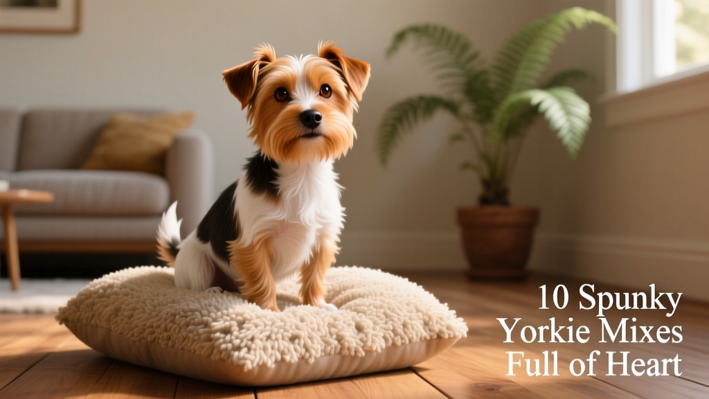 Yorkie Russell, Yorkie Jack Russell mix, sitting on shag pillow