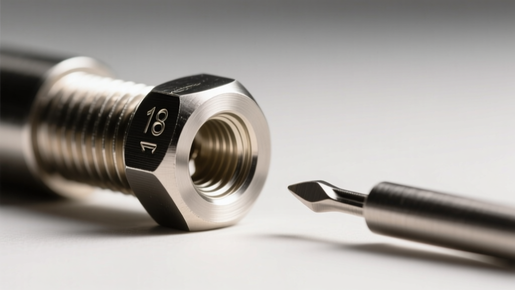 Macro view of an 18 gauge internal thread post beside a threadless pin, highlighting the smooth tension bend on polished titanium