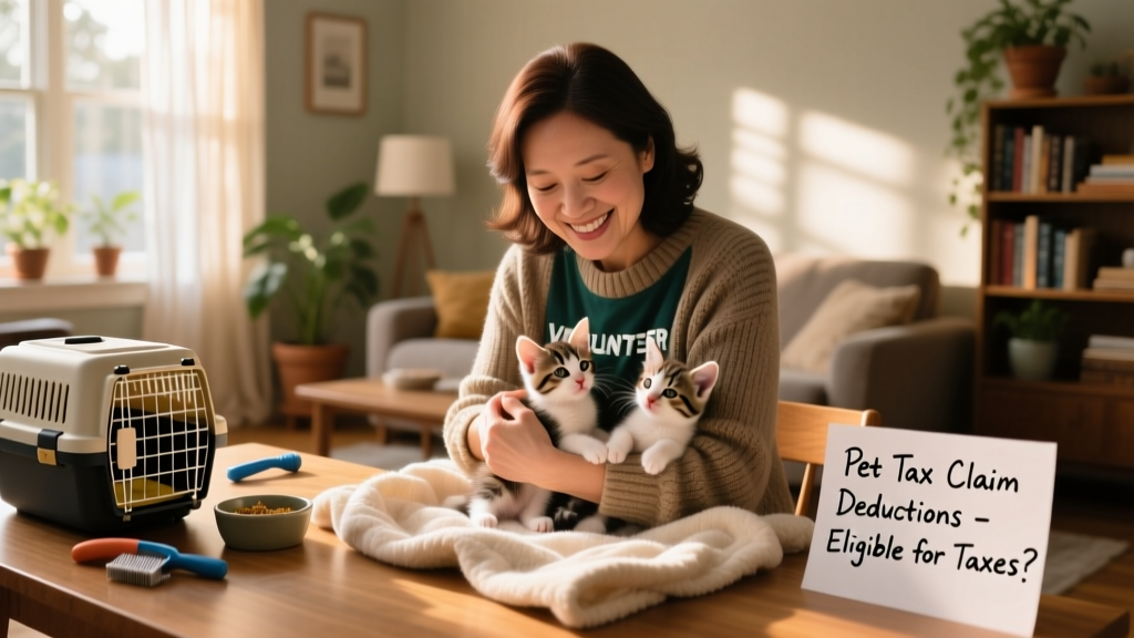 Volunteer fostering a litter of kittens in a home setting with supplies visible