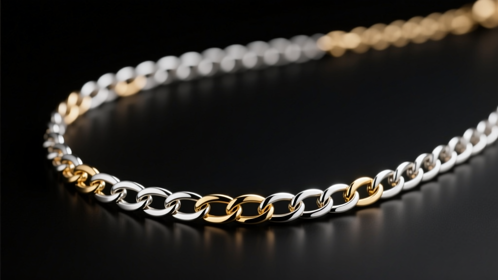 Side profile of a 1.2mm box chain mangalsutra necklace showing link density and structural integrity on a dark background