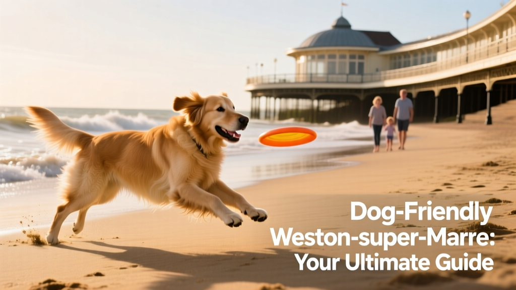 A dog plays on the beach in Weston-super-Mare