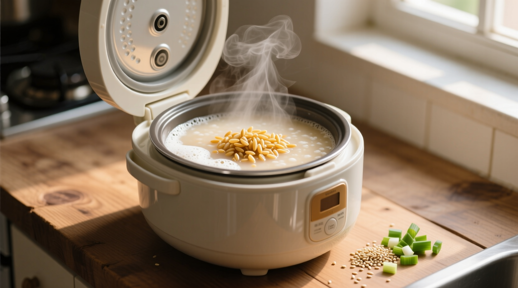 Rice cooker filled with creamy congee
