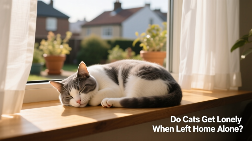 A relaxed cat napping on a sunlit windowsill