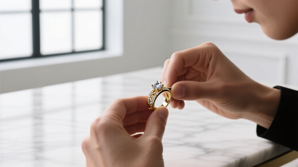 Jeweler's hands restringing a rice pearl necklace using Size E ivory silk thread, a beading needle, and protective French wire gimp