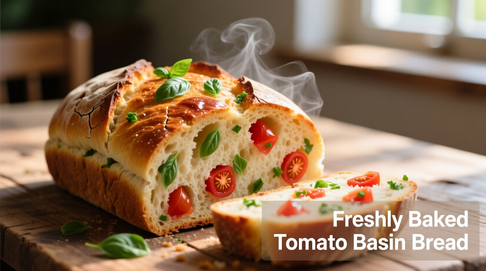 Freshly baked tomato basil bread with visible tomato pieces