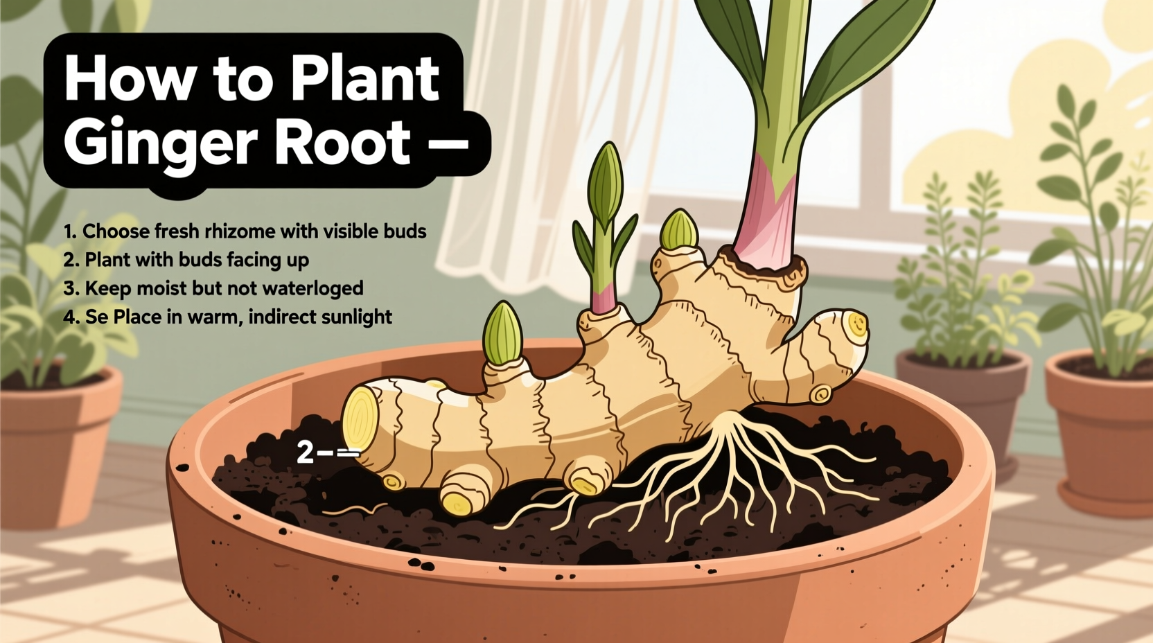 Pflanzung von Ingwerwurzelstücken