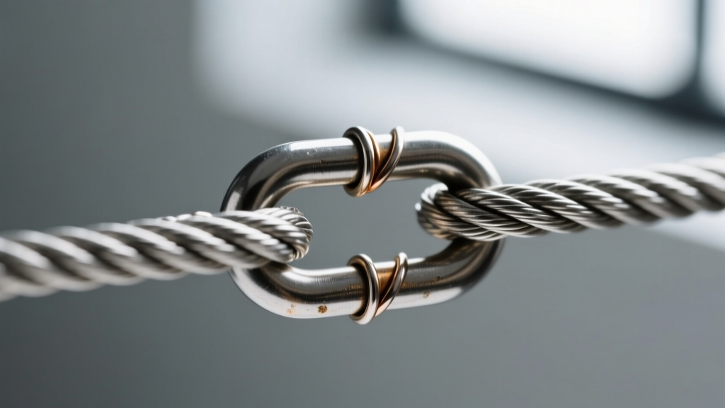 Macro shot of a 1.5mm stainless steel rope chain connecting to a heavy lobster clasp, highlighting the soldered jump ring detail.