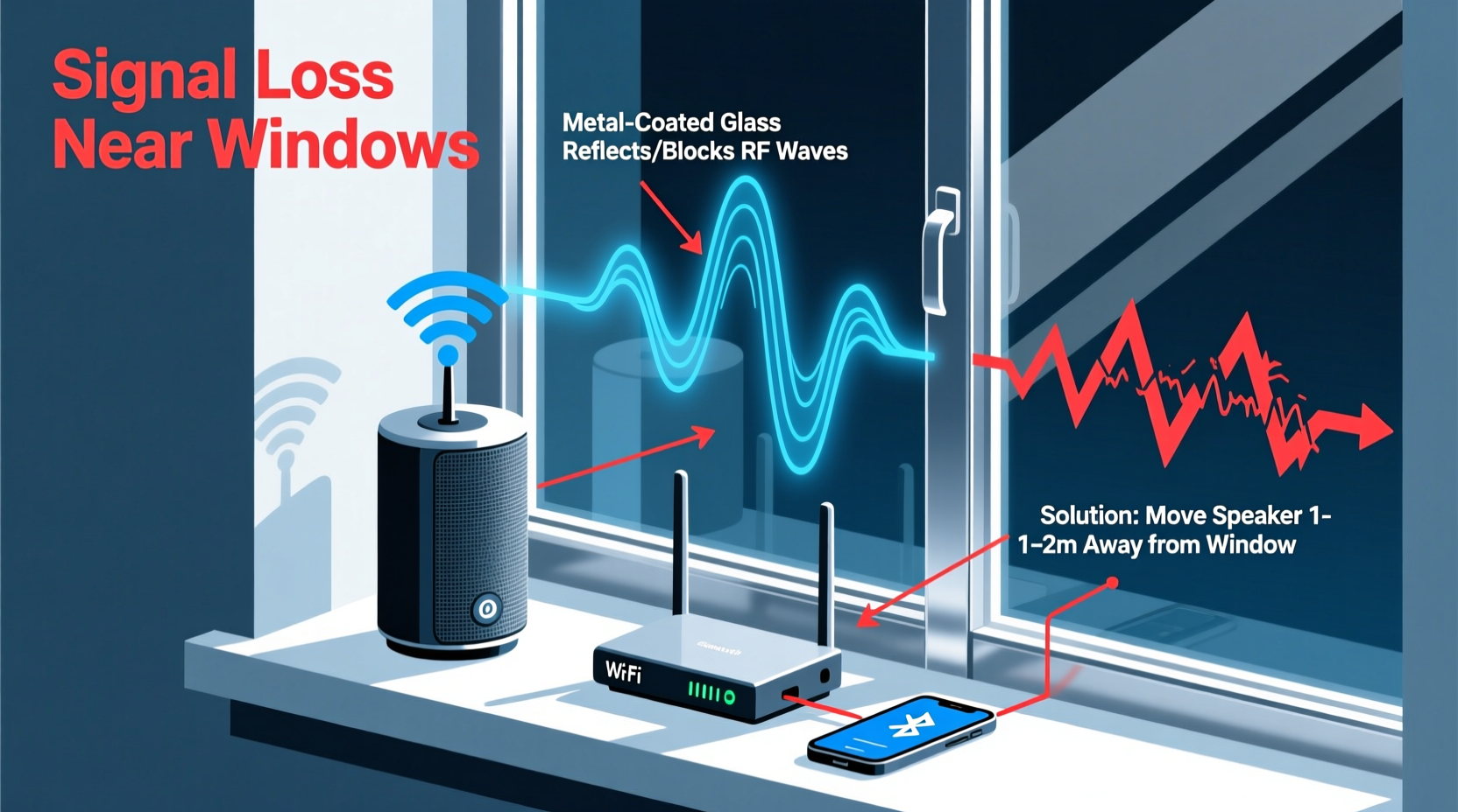 why does my bluetooth speaker cut out near windows and how to fix signal loss