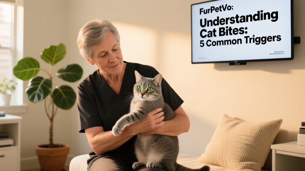 Veterinary behaviorist demonstrating gentle handling techniques with a calm cat at a FurPetVo-certified clinic