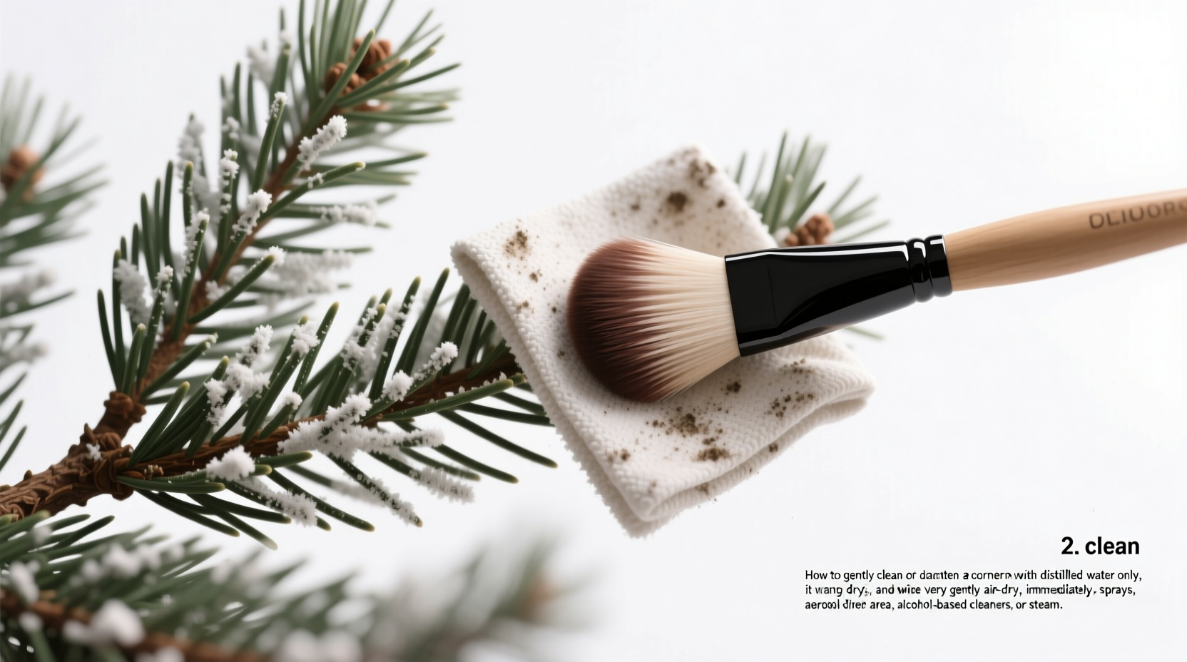 how to clean dusty artificial pine branches without dislodging flocking or damaging texture