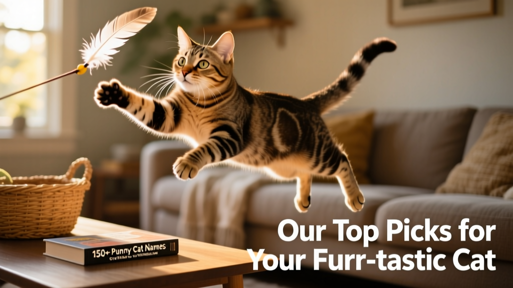 A playful tabby cat batting at a feather toy, mid-leap