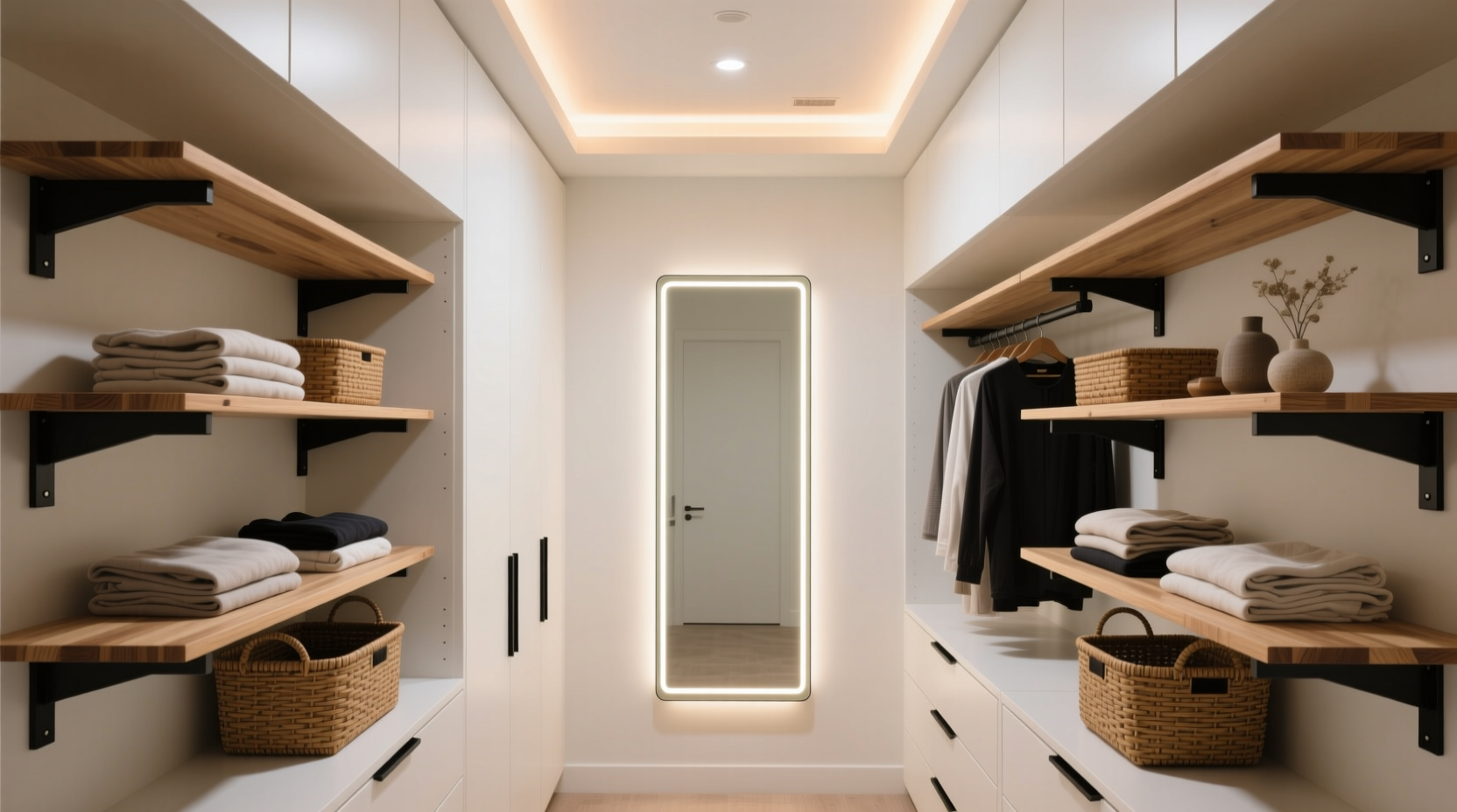 reach in closet makeover with easy shelf system
