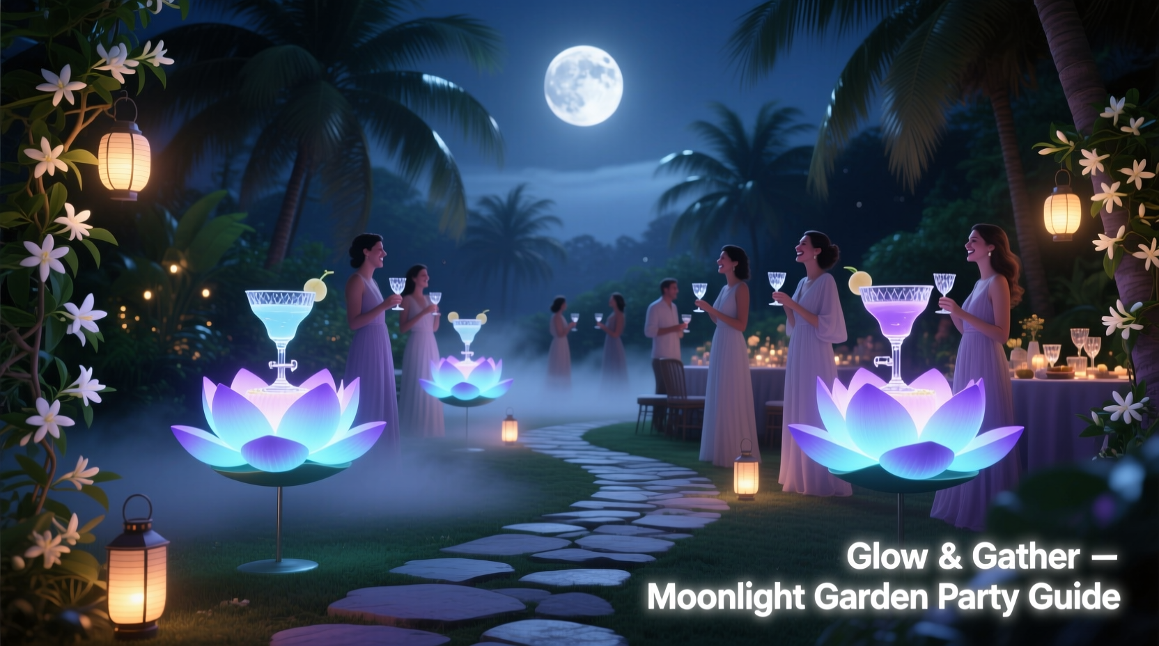 moonlight garden party with glowing drink dispensers how to set it up
