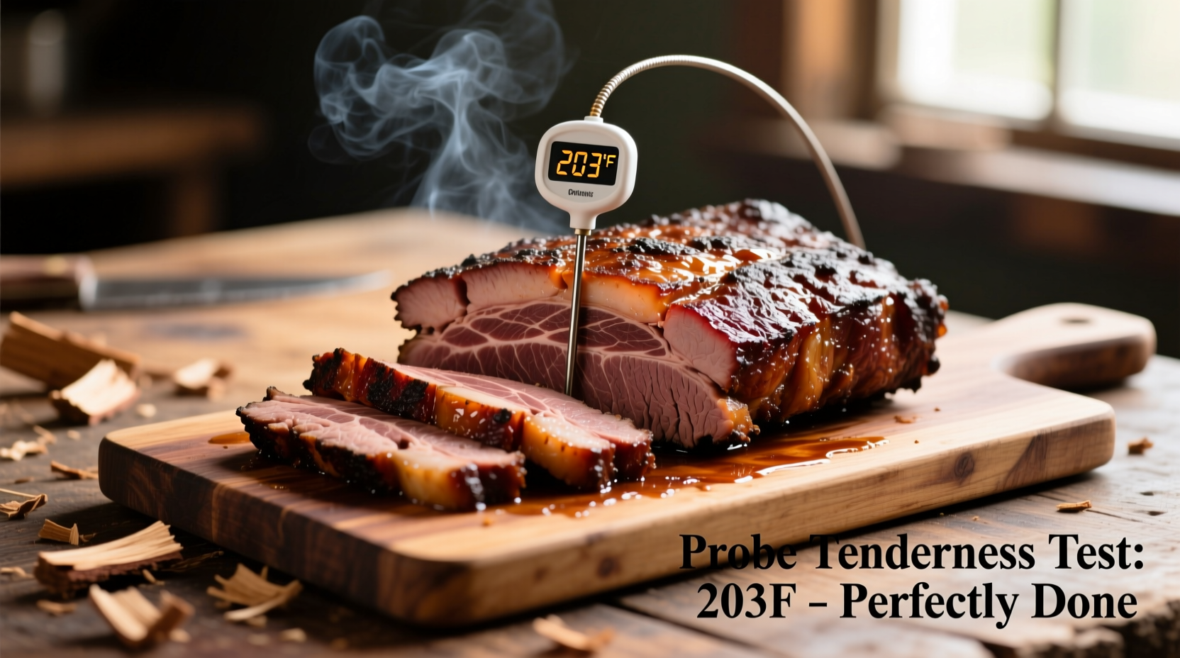 Perfectly smoked brisket with probe tenderness test