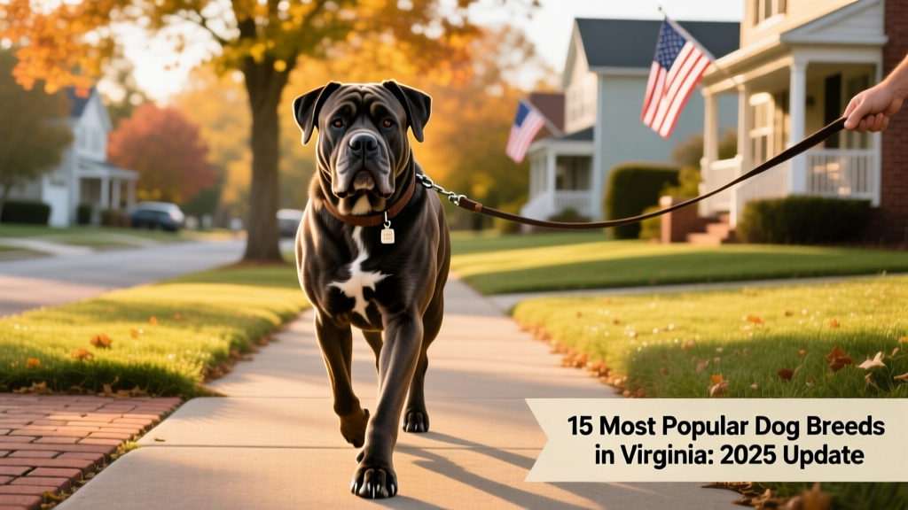 A confident, muscular Cane Corso walking calmly on a suburban sidewalk